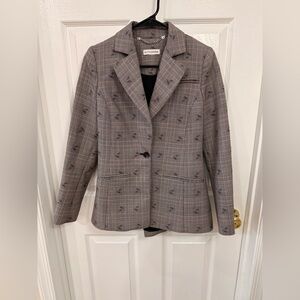 Altuzarra Prince Of Wales Tartan Wool Plaid Blazer Sz 36 Designer Luxury Floral